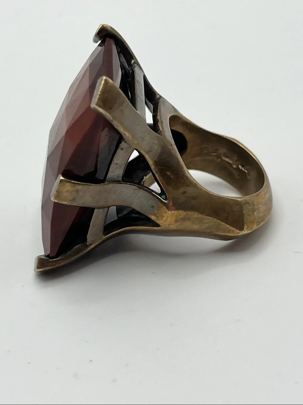 Bold Deep Reddish Brown Statement Brass Cocktail Ring